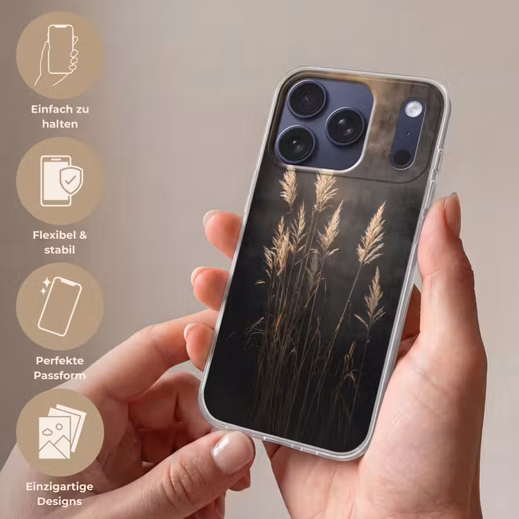 Siergras - Pluimen - Verlichting - Zwart Telefoonhoesje iPhone 17 Pro klein -sfeer3_DE