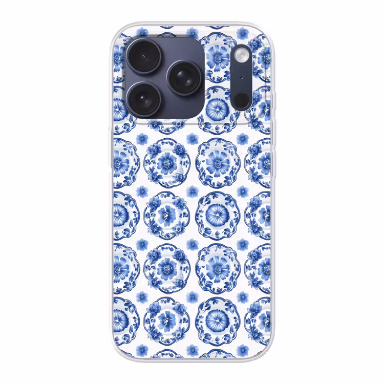 Sierborden - Bloemen - Blauw Telefoonhoesje iPhone 17 Pro klein 878 -3d