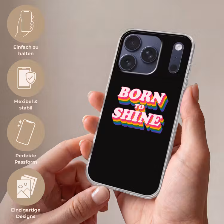 Quote - Regenboog - Roze - Zwart Telefoonhoesje iPhone 17 Pro klein -sfeer3_DE