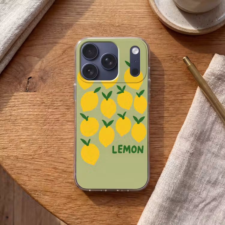 Citroenen - Blaadjes - Geel - Patroon Telefoonhoesje iPhone 17 Pro klein -sfeer1