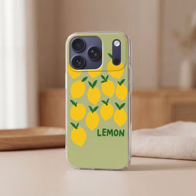 Citroenen - Blaadjes - Geel - Patroon Telefoonhoesje iPhone 17 Pro klein -sfeer2