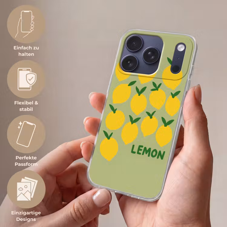 Citroenen - Blaadjes - Geel - Patroon Telefoonhoesje iPhone 17 Pro klein -sfeer3_DE