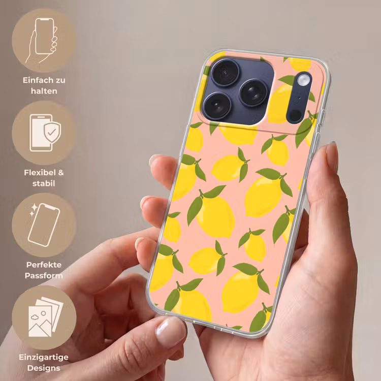 Citroenen - Geel - Roze - Patroon - Vruchten Telefoonhoesje iPhone 17 Pro klein -sfeer3_DE