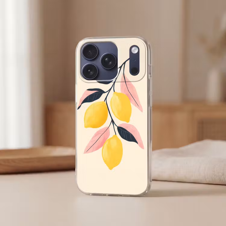 Citroenen - Felgeel - Tak - Bladeren Telefoonhoesje iPhone 17 Pro klein -sfeer2