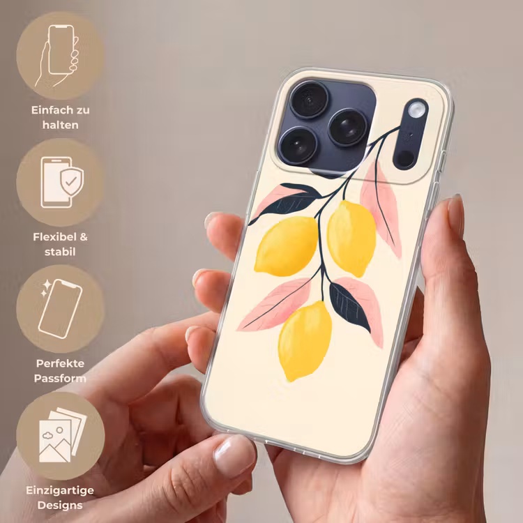 Citroenen - Felgeel - Tak - Bladeren Telefoonhoesje iPhone 17 Pro klein -sfeer3_DE