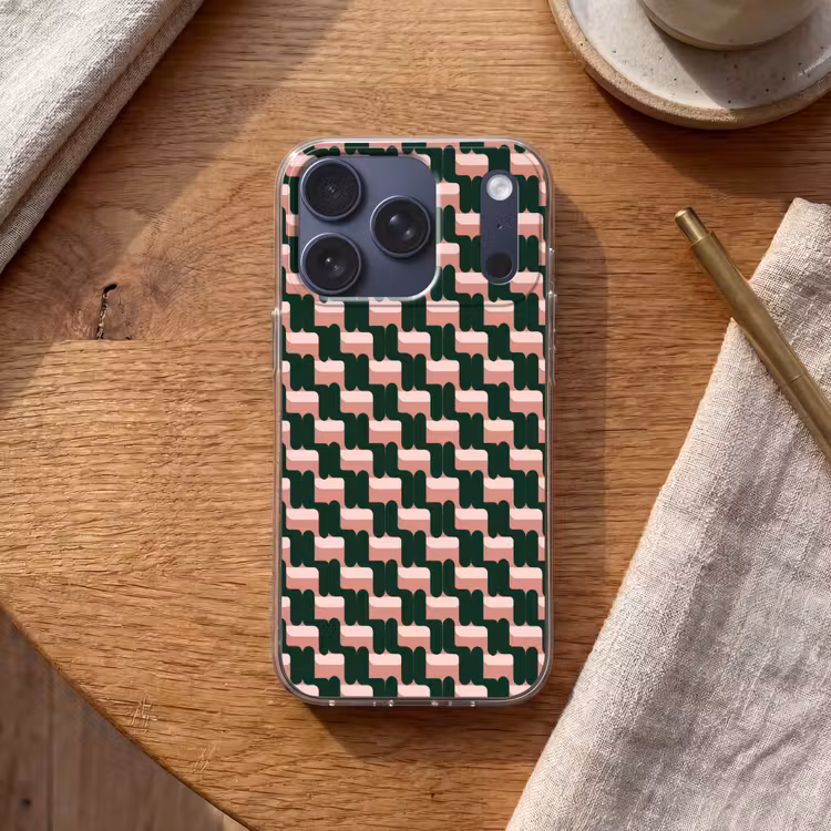 Vlechtpatroon - Groen - Roze - Geometrisch Telefoonhoesje iPhone 17 Pro klein 878 -sfeer1