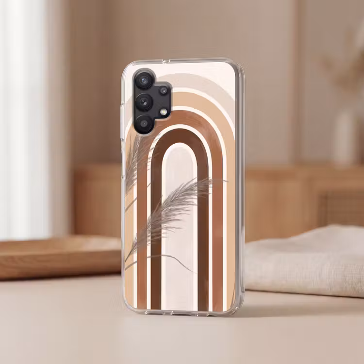 Abstract - Bogen - Plant - Boho - Beige Telefoonhoesje Samsung Galaxy A32 5G klein -sfeer2