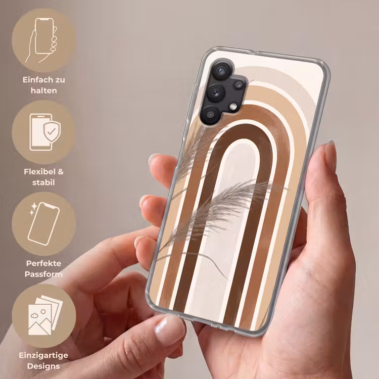 Abstract - Bogen - Plant - Boho - Beige Telefoonhoesje Samsung Galaxy A32 5G klein -sfeer3_DE
