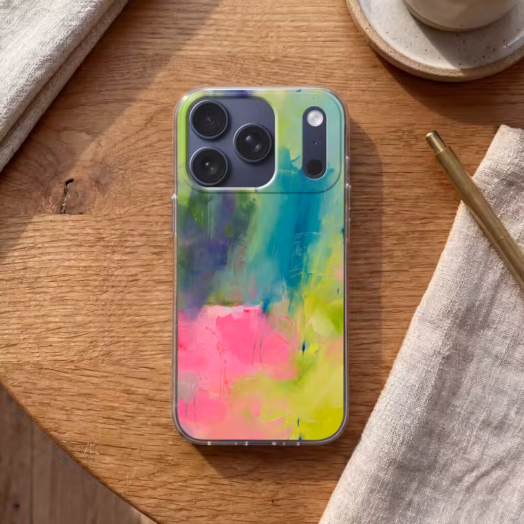 Abstract - Kleuren - Modern - Groen - Roze Telefoonhoesje iPhone 17 Pro klein -sfeer1
