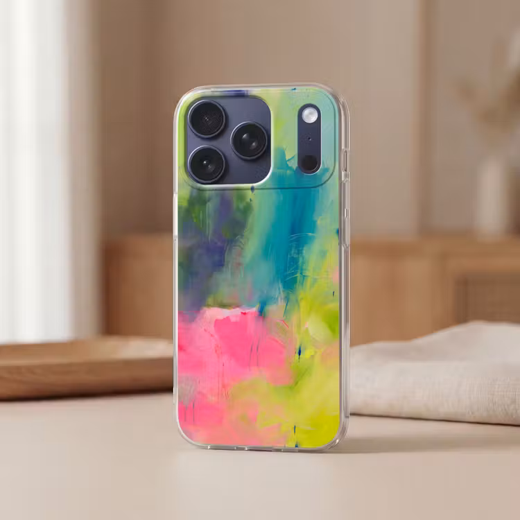 Abstract - Kleuren - Modern - Groen - Roze Telefoonhoesje iPhone 17 Pro klein -sfeer2