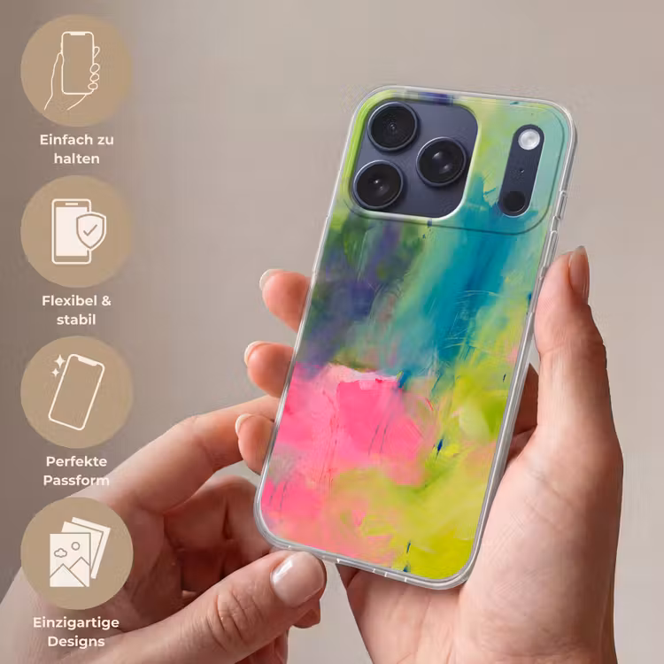 Abstract - Kleuren - Modern - Groen - Roze Telefoonhoesje iPhone 17 Pro klein -sfeer3_DE