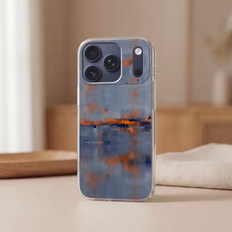 Abstract - Kleuren - Modern - Oranje - Grijs Telefoonhoesje iPhone 17 Pro klein -sfeer2