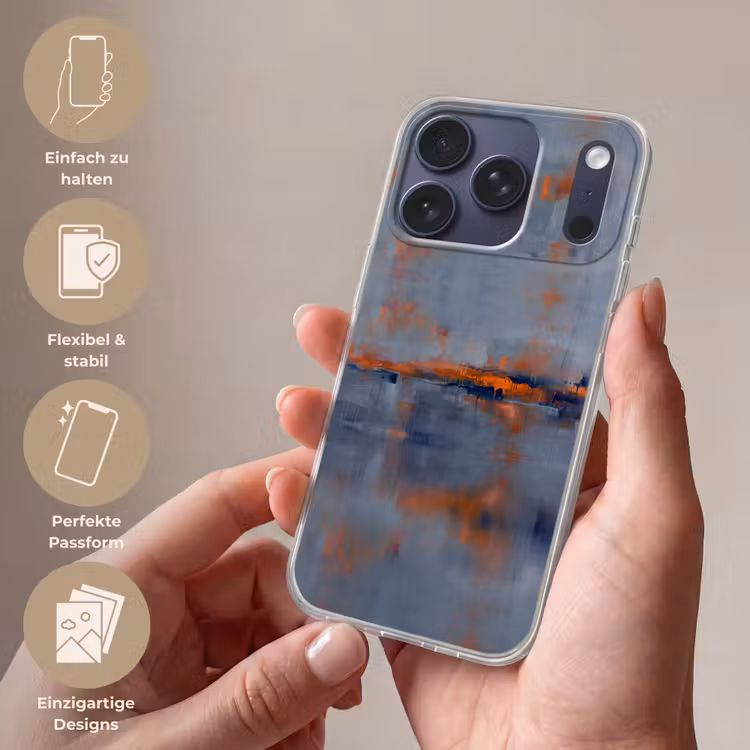 Abstract - Kleuren - Modern - Oranje - Grijs Telefoonhoesje iPhone 17 Pro klein -sfeer3_DE
