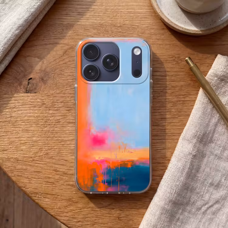 Abstract - Kleurvlakken - Modern - Oranje - Blauw Telefoonhoesje iPhone 17 Pro klein -sfeer1