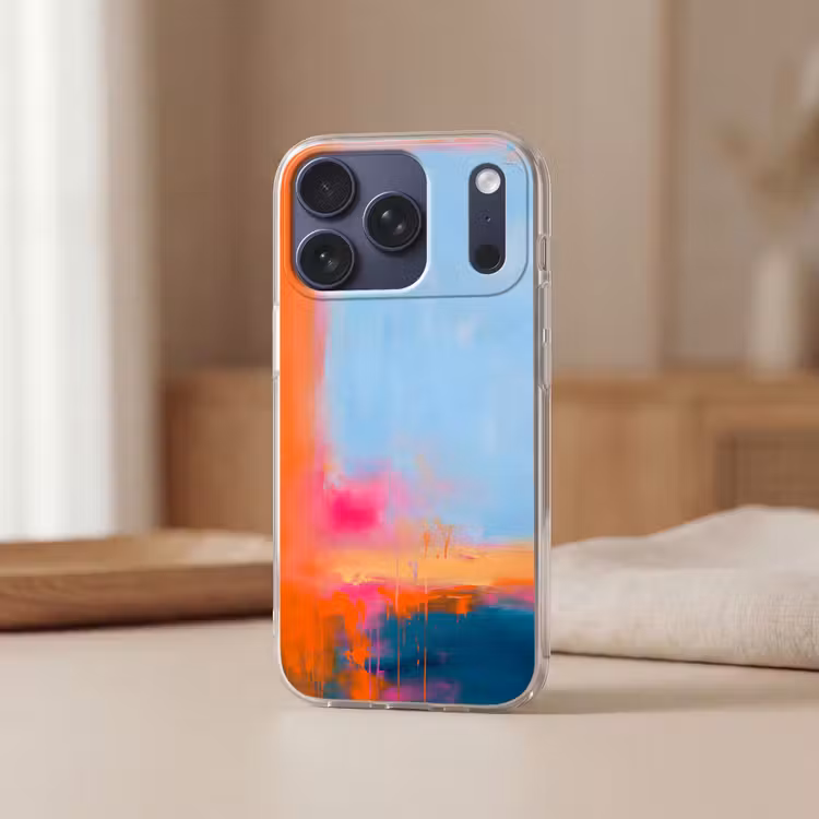 Abstract - Kleurvlakken - Modern - Oranje - Blauw Telefoonhoesje iPhone 17 Pro klein -sfeer2