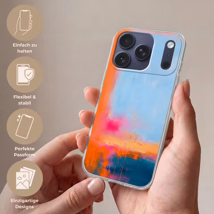 Abstract - Kleurvlakken - Modern - Oranje - Blauw Telefoonhoesje iPhone 17 Pro klein -sfeer3_DE