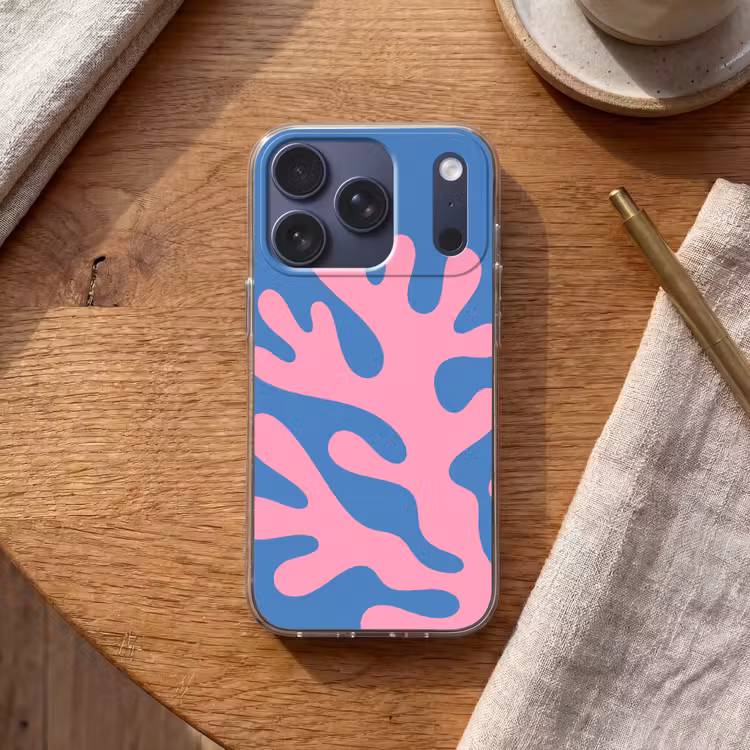 Abstract - Vormen - Roze - Blauw Telefoonhoesje iPhone 17 Pro klein -sfeer1