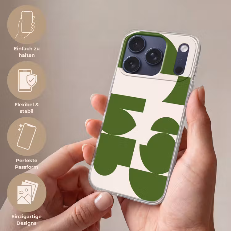 Abstract - Geometrie - Modern - Groen - Wit Telefoonhoesje iPhone 17 Pro klein -sfeer3_DE