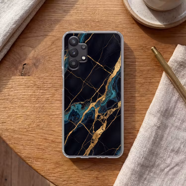 Abstract - Gouden lijnen - Kunst - Modern - Zwart Telefoonhoesje Samsung Galaxy A32 5G klein -sfeer1