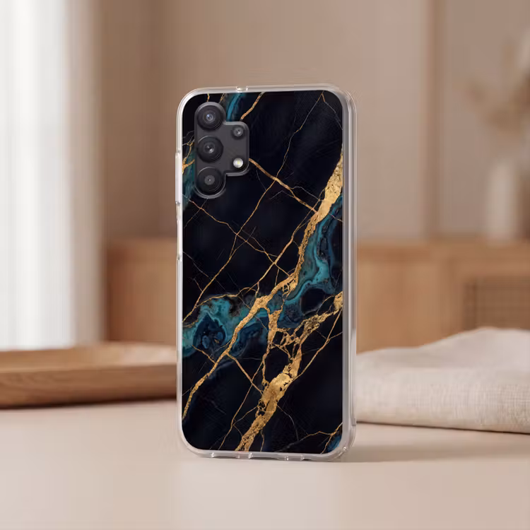 Abstract - Gouden lijnen - Kunst - Modern - Zwart Telefoonhoesje Samsung Galaxy A32 5G klein -sfeer2