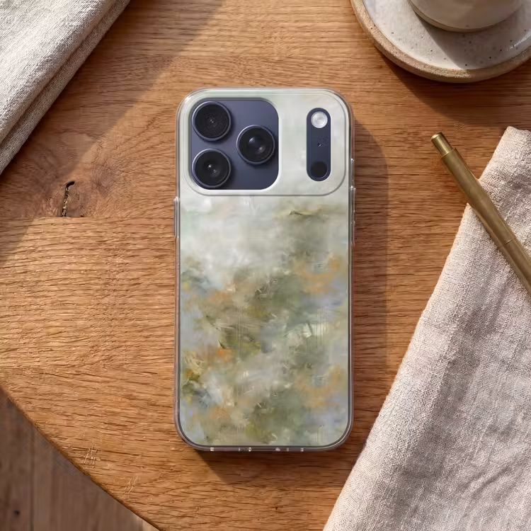 Abstract - Groen - Beige - Modern - Kunst Telefoonhoesje iPhone 17 Pro klein -sfeer1