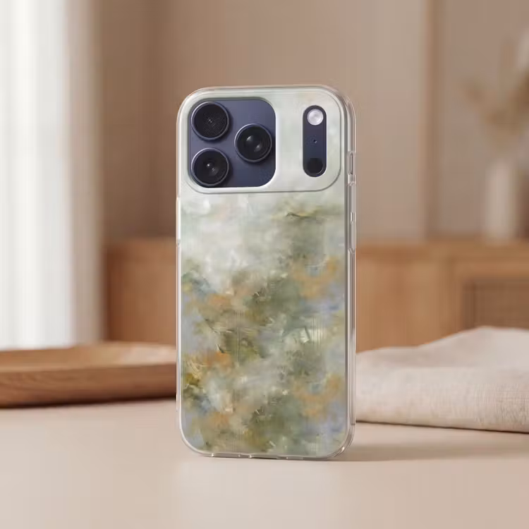 Abstract - Groen - Beige - Modern - Kunst Telefoonhoesje iPhone 17 Pro klein -sfeer2