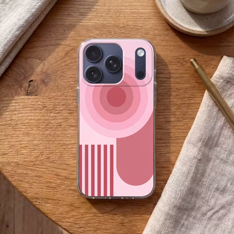 Abstract - Cirkels - Strepen - Modern - Roze Telefoonhoesje iPhone 17 Pro klein -sfeer1