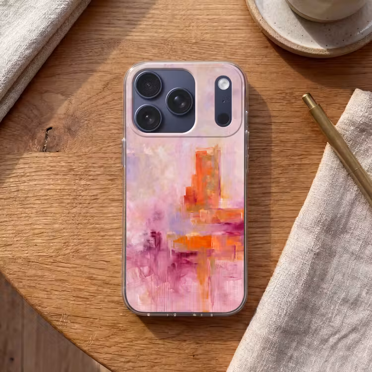 Abstract - Borstelstreken - Kunst - Paars - Goud Telefoonhoesje iPhone 17 Pro klein -sfeer1