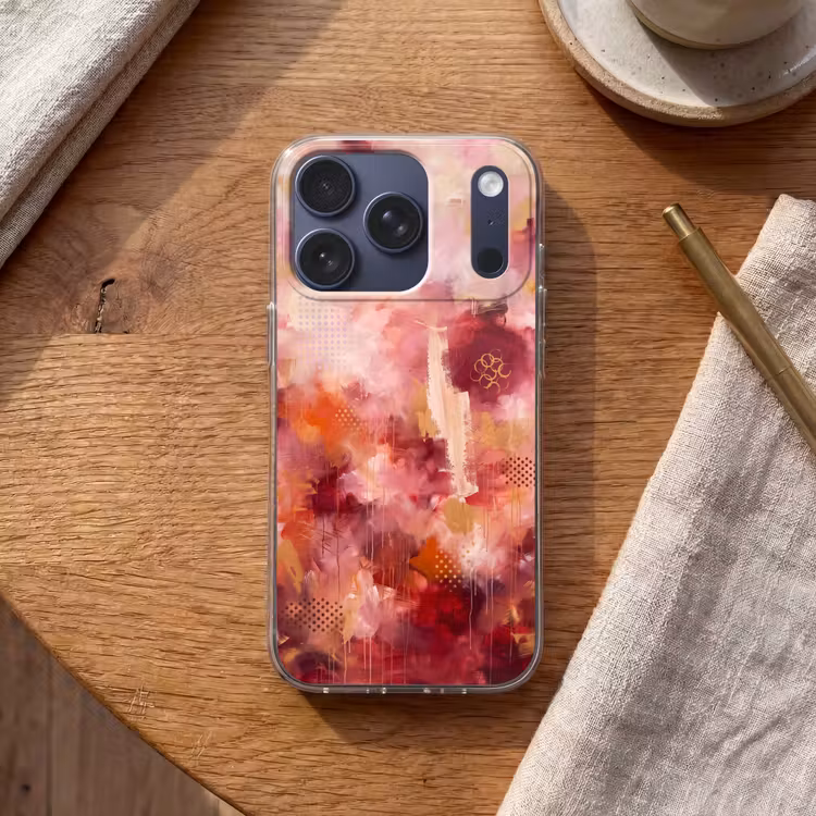 Abstract - Rood - Goud - Modern - Kunst Telefoonhoesje iPhone 17 Pro klein -sfeer1