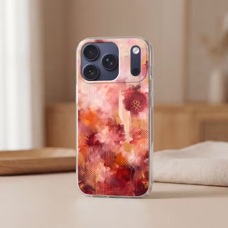 Abstract - Rood - Goud - Modern - Kunst Telefoonhoesje iPhone 17 Pro klein -sfeer2