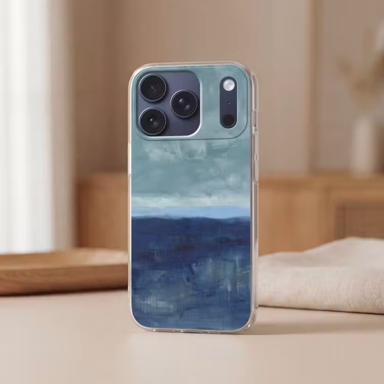 Abstract - Lagen - Rust - Modern - Blauw Telefoonhoesje iPhone 17 Pro klein -sfeer2