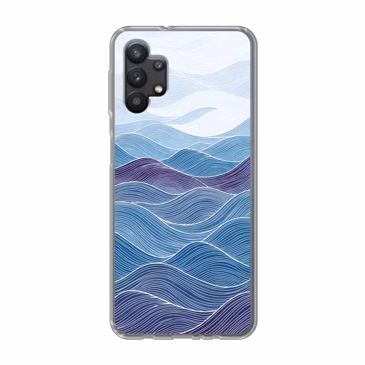 Abstract - Golven - Patroon - Blauw - Modern Telefoonhoesje Samsung Galaxy A32 5G klein -3d