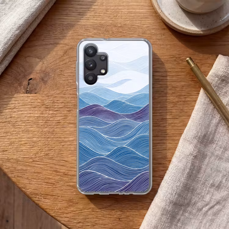 Abstract - Golven - Patroon - Blauw - Modern Telefoonhoesje Samsung Galaxy A32 5G klein -sfeer1