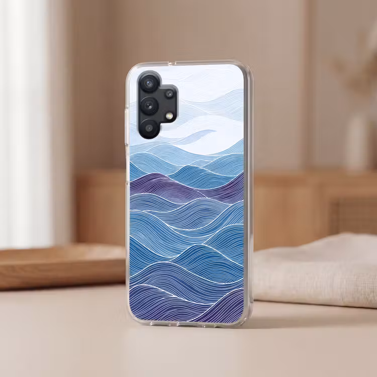 Abstract - Golven - Patroon - Blauw - Modern Telefoonhoesje Samsung Galaxy A32 5G klein -sfeer2