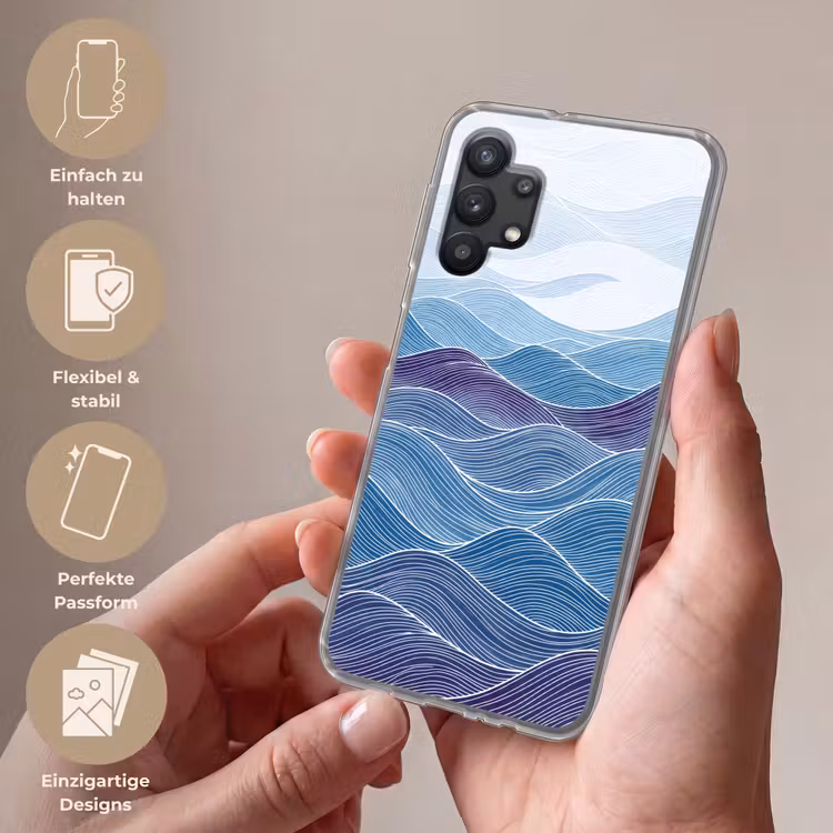 Abstract - Golven - Patroon - Blauw - Modern Telefoonhoesje Samsung Galaxy A32 5G klein -sfeer3_DE