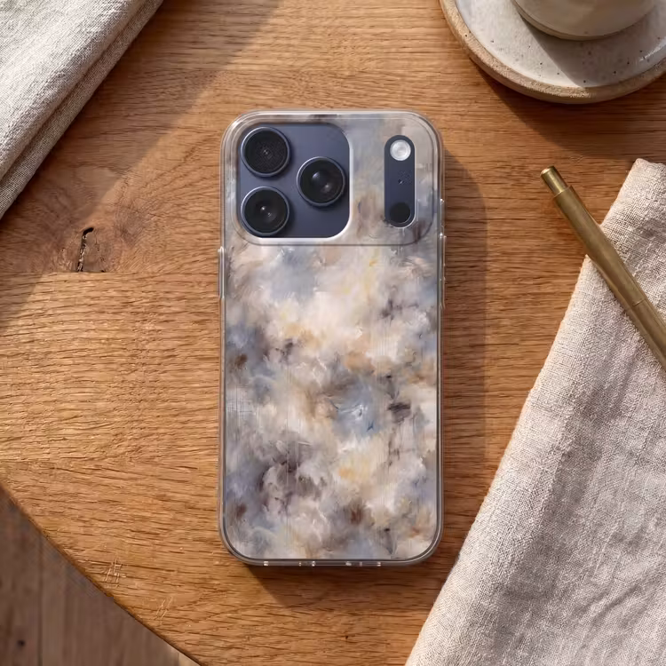 Abstract - Wolken - Sfeervol - Beige - Grijs Telefoonhoesje iPhone 17 Pro klein -sfeer1