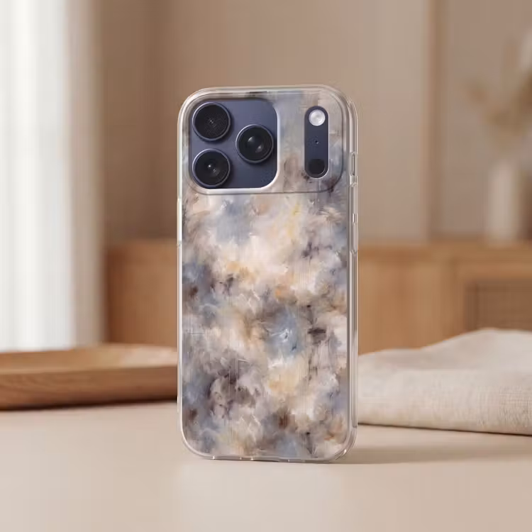 Abstract - Wolken - Sfeervol - Beige - Grijs Telefoonhoesje iPhone 17 Pro klein -sfeer2