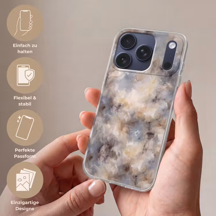 Abstract - Wolken - Sfeervol - Beige - Grijs Telefoonhoesje iPhone 17 Pro klein -sfeer3_DE