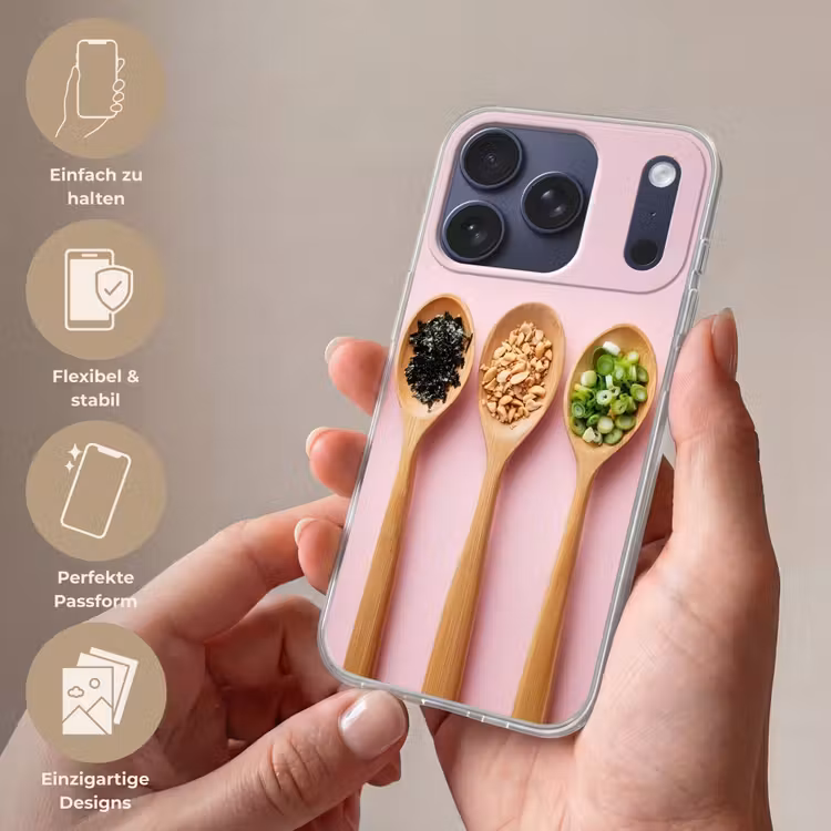 Ingrediënten - Lepels - Hout - Roze Telefoonhoesje iPhone 17 Pro klein -sfeer3_DE