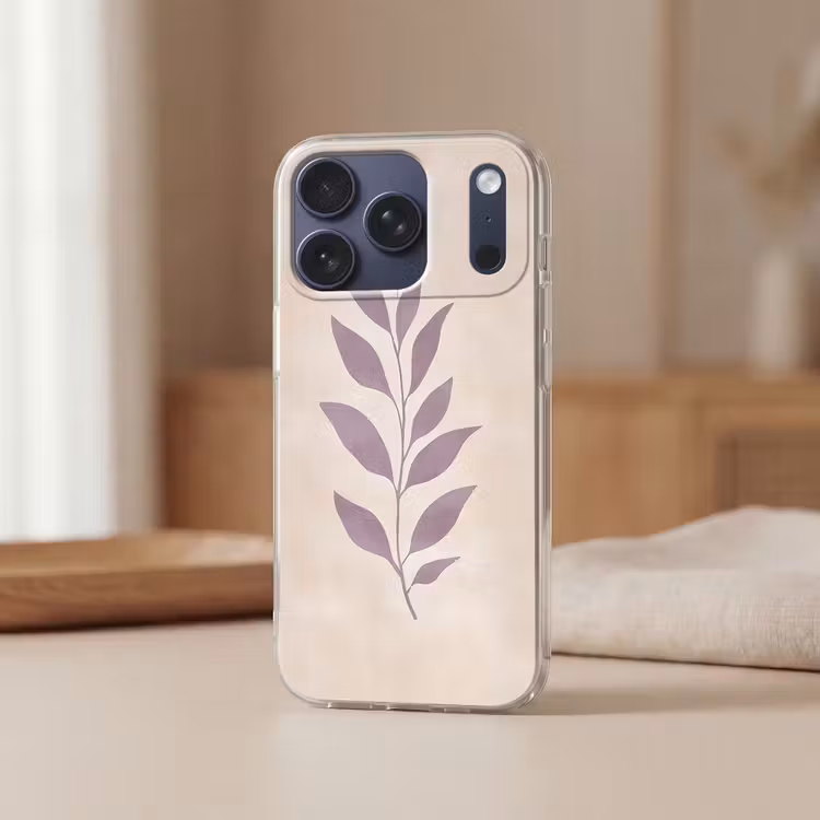 Tak - Bladeren - Minimalistisch - Beige Telefoonhoesje iPhone 17 Pro klein -sfeer2