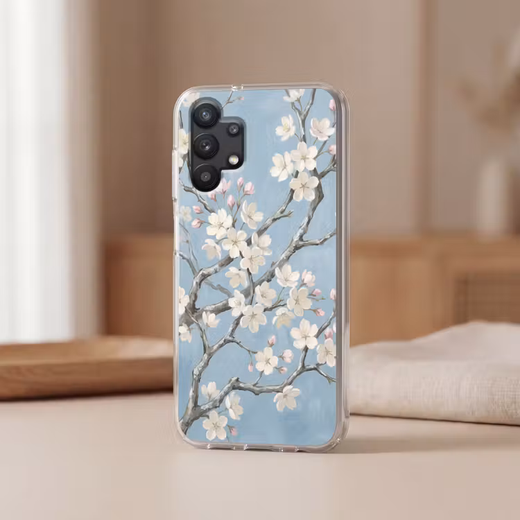 Takken - Kersenbloesem - Blauw Telefoonhoesje Samsung Galaxy A32 5G klein -sfeer2