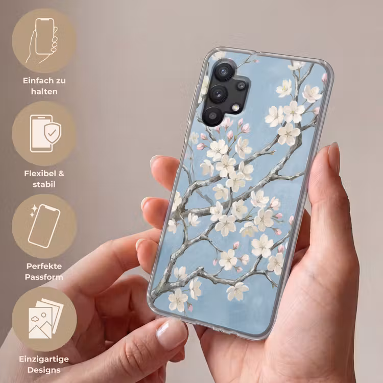 Takken - Kersenbloesem - Blauw Telefoonhoesje Samsung Galaxy A32 5G klein -sfeer3_DE