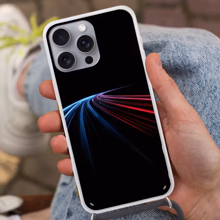Gaming - Strepen - Gebogen - Blauw Hoesje iPhone 16 Pro Max met koord klein -sfeer3