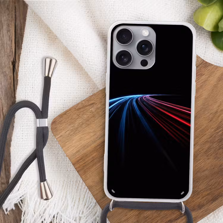 Gaming - Strepen - Gebogen - Blauw Hoesje iPhone 16 Pro Max met koord klein -sfeer4
