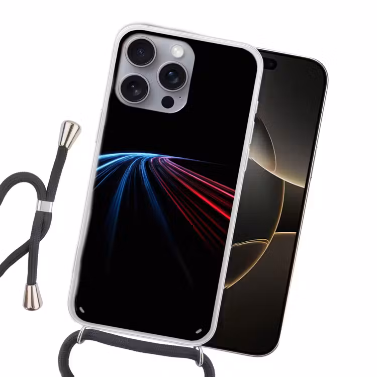 Gaming - Strepen - Gebogen - Blauw Hoesje iPhone 16 Pro Max met koord klein -sfeer1