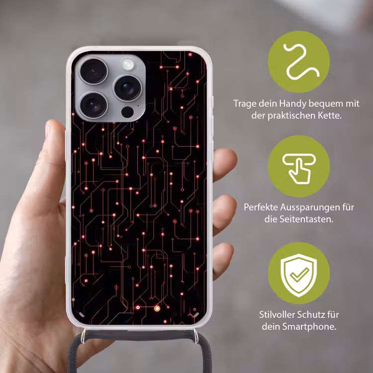 Gaming - Lijnen - Netwerk - Stippen - Rood Hoesje iPhone 16 Pro Max met koord klein -sfeer2_DE