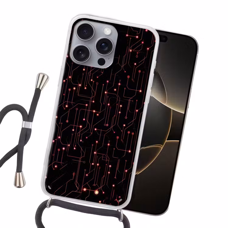 Gaming - Lijnen - Netwerk - Stippen - Rood Hoesje iPhone 16 Pro Max met koord klein -sfeer1