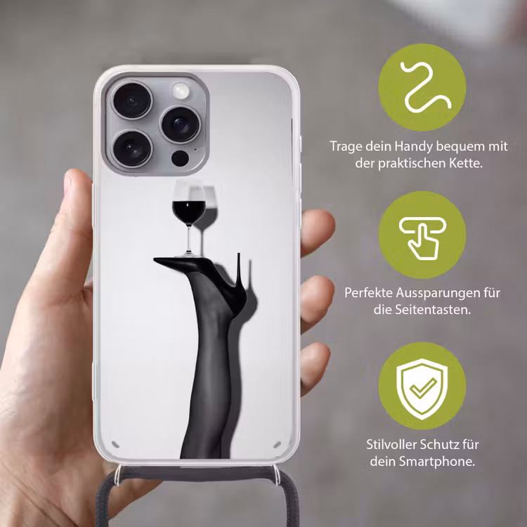 Hak - Wijn - Minimalistisch - Zwart Hoesje iPhone 16 Pro Max met koord klein -sfeer2_DE