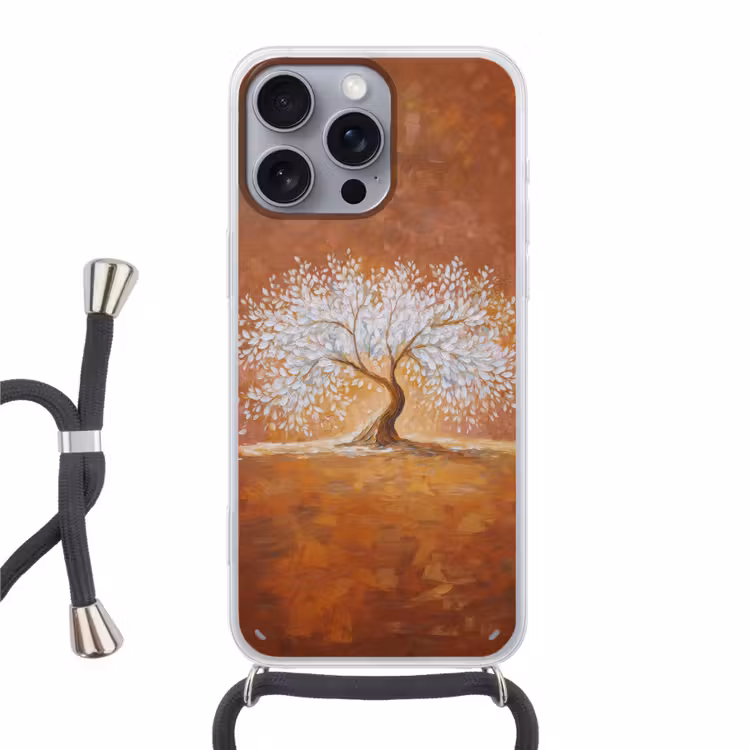 Abstract - Boom - Wit - Bladeren Hoesje iPhone 16 Pro Max met koord klein -3d