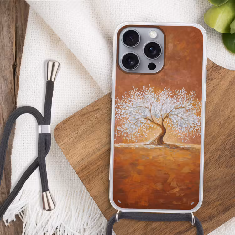 Abstract - Boom - Wit - Bladeren Hoesje iPhone 16 Pro Max met koord klein -sfeer4